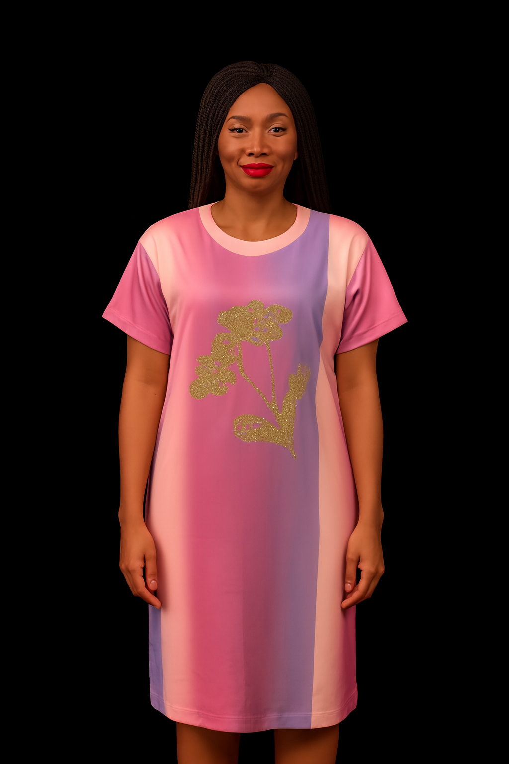 Chisom Short Pink Round Neck Dress Embellished With  Flowery Stone