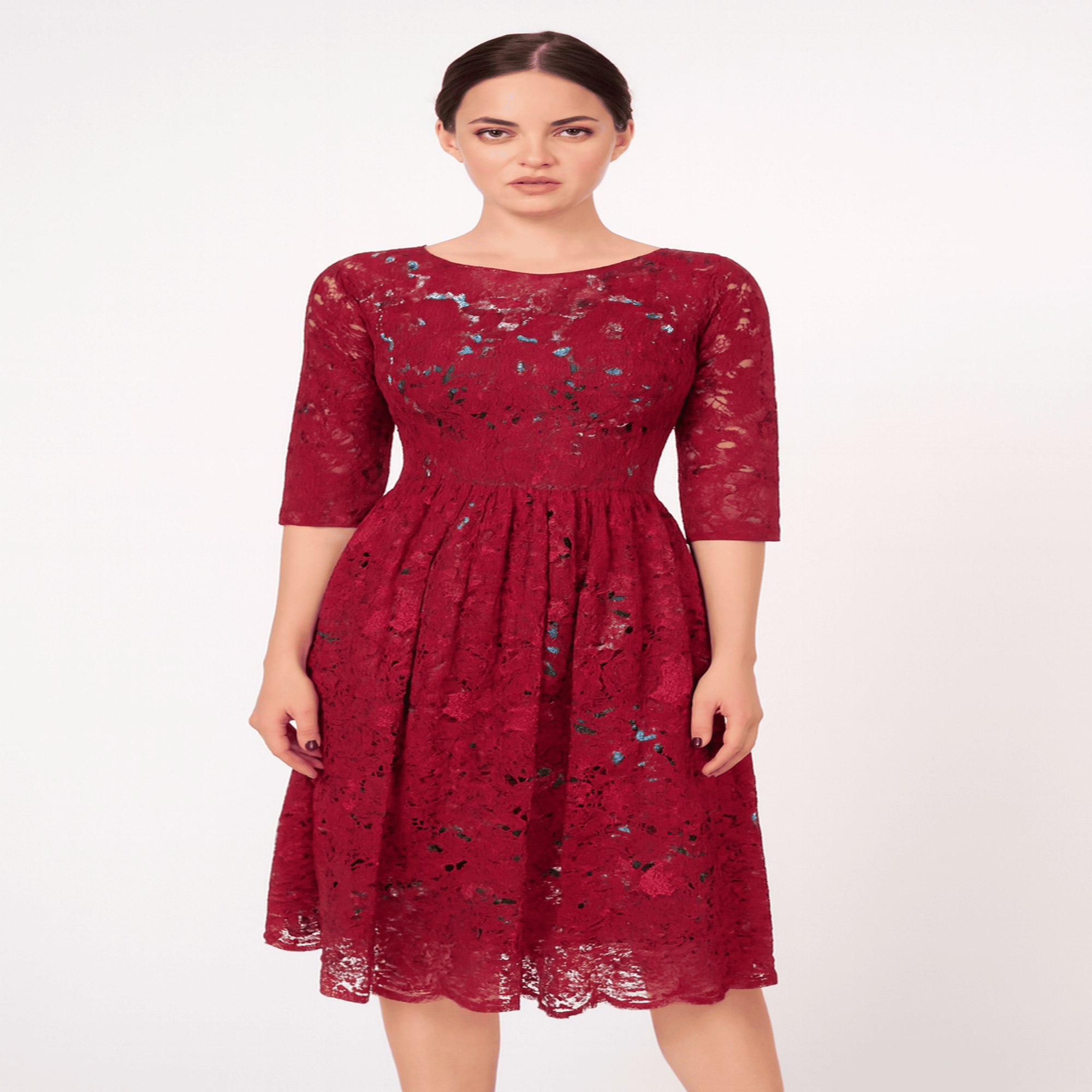 Abigail  Chantelly Lace Ankara Pleated  Waist Short Dress