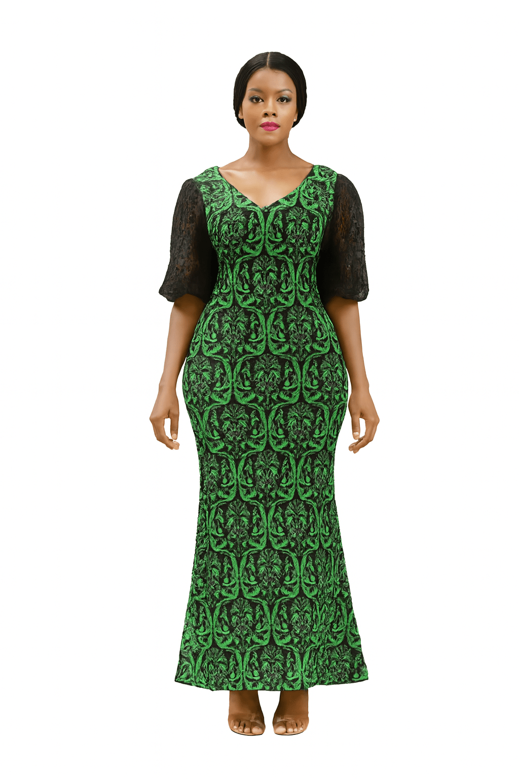 Ellen Lycra Pattern Green Long Dress