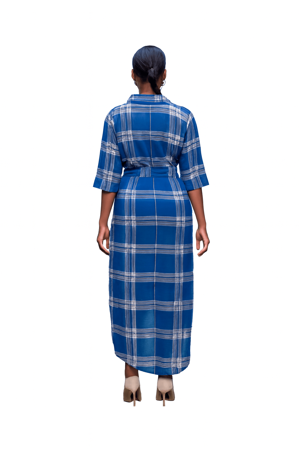 Anne Blue And White Plain Button Down Dress - Image 2