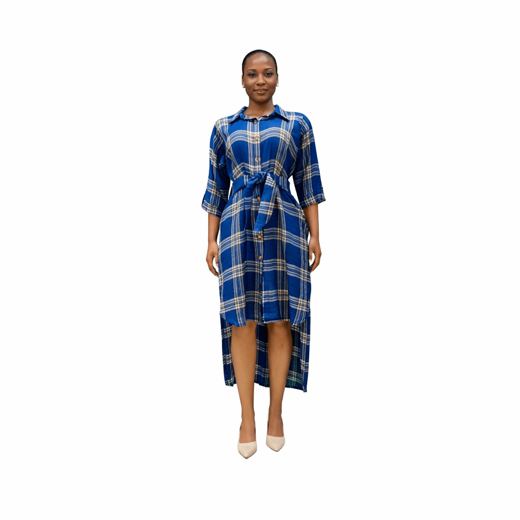 Anne Blue And White Plain Button Down Dress - Image 3
