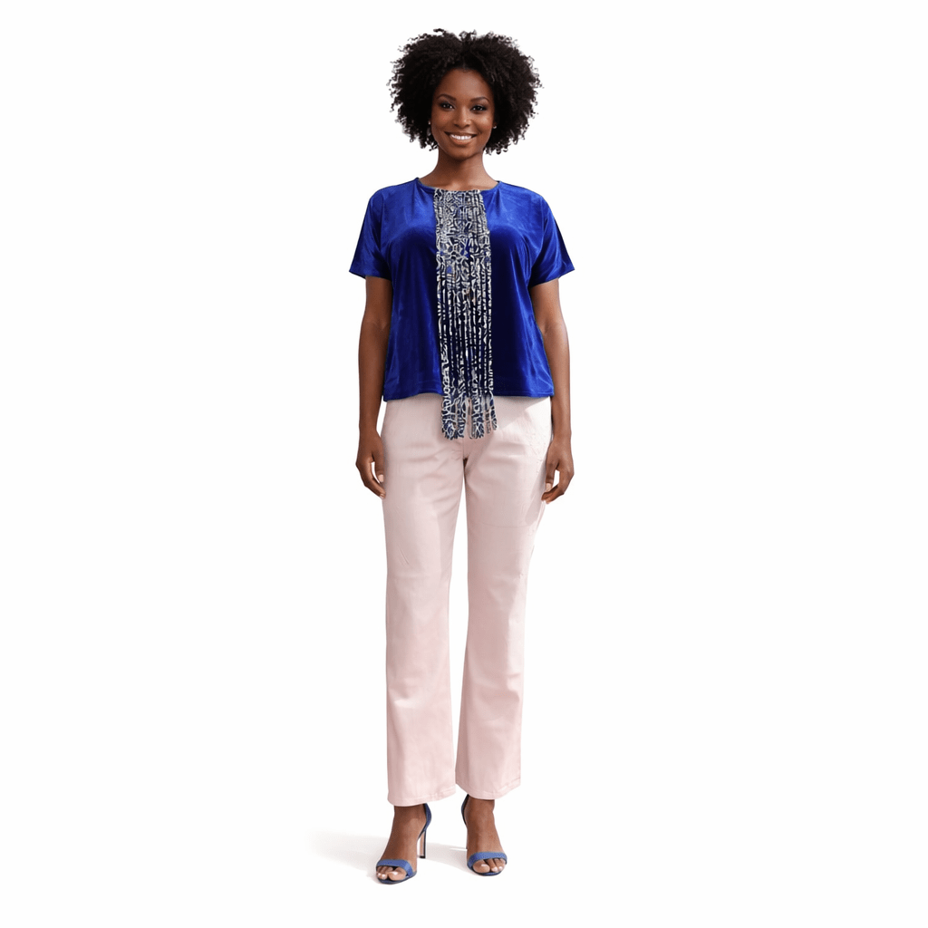 Lillian Royal Blue Velvet Short Sleeve Blouse