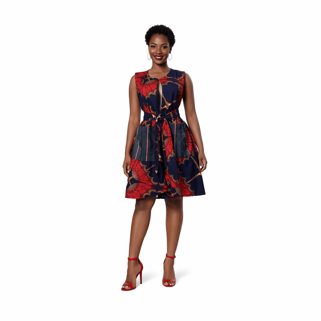 Lisa Ankara Sleeveless Kimono Short Dress With Belt