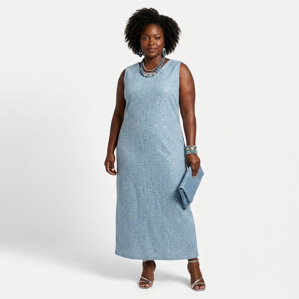 Alberta Sequin Denim Long Dress