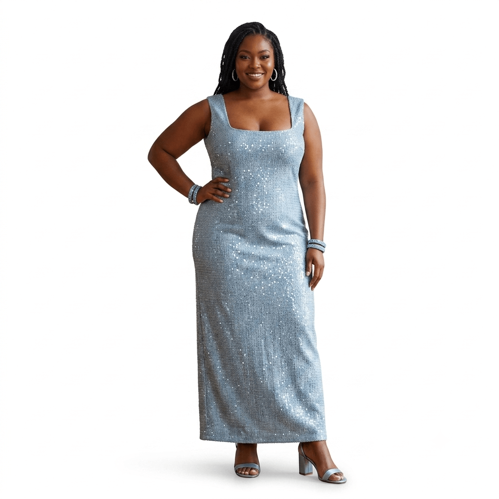 Alberta Sequin Denim Long Dress