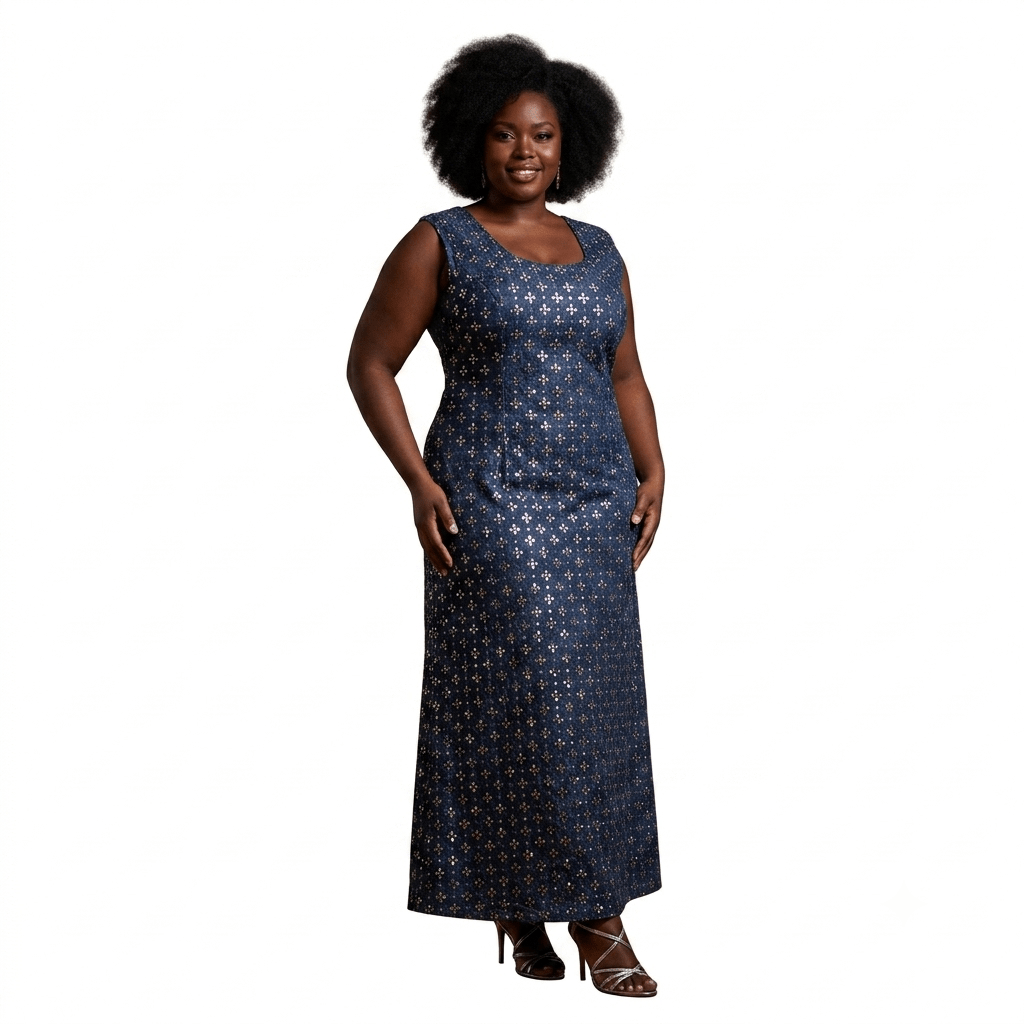 Blanche Sequin Denim Long Dress