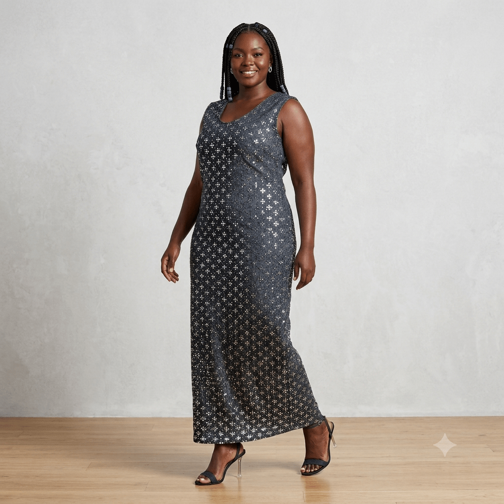 Marsha Sequin Denim Long Dress