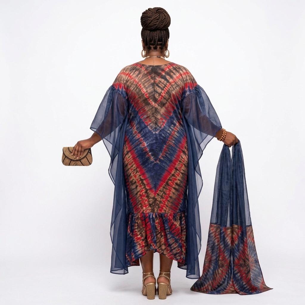 Linda Royal Indigo Tie-Dye Maxi dress & Scarf - Image 2