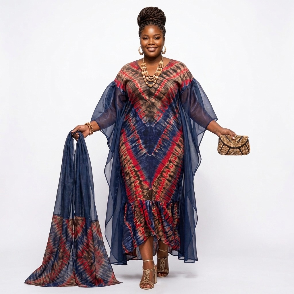 Linda Royal Indigo Tie-Dye Maxi dress & Scarf