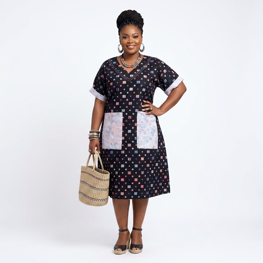 Bolanle Geometric Mosaic Pocket Shift Dress