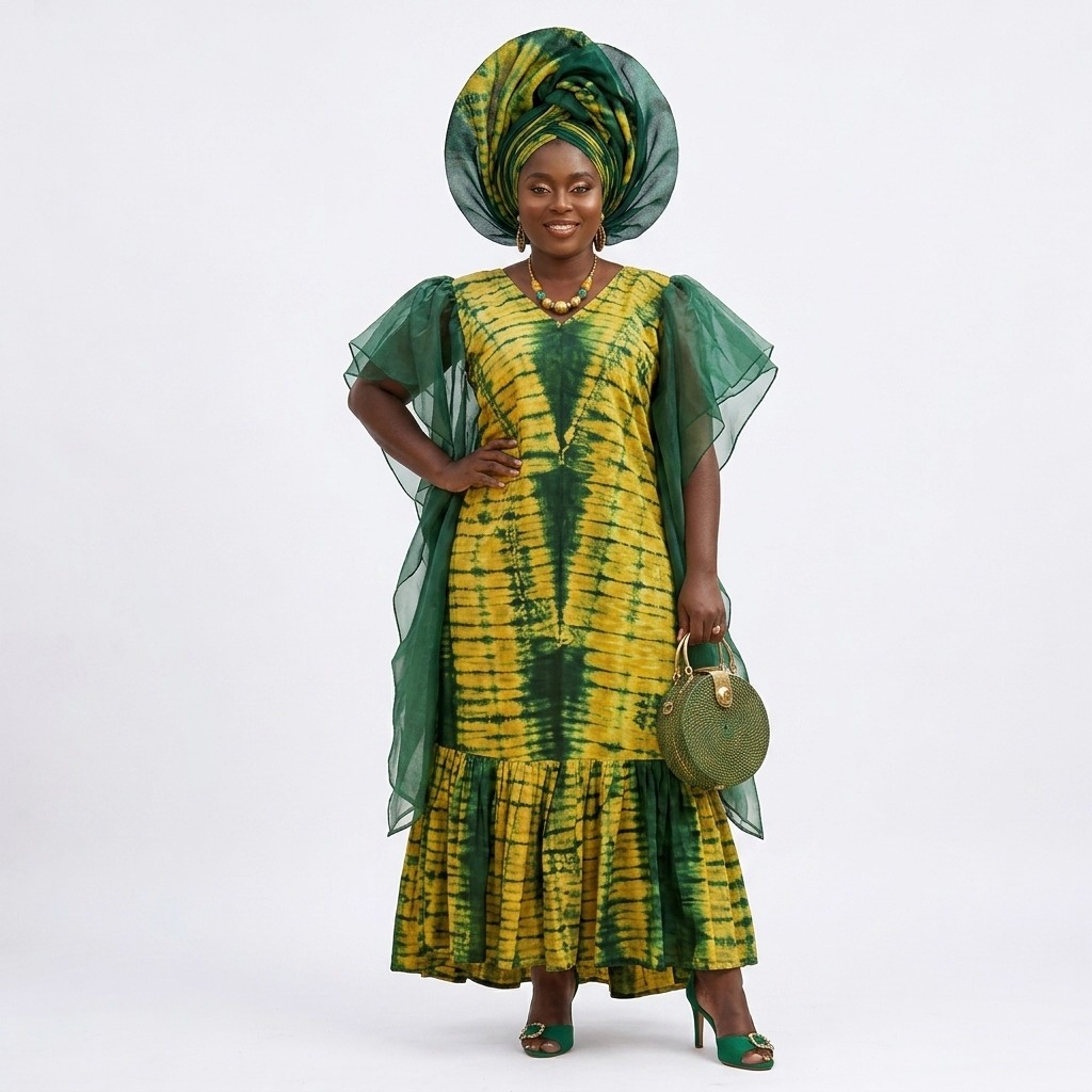 Alexia Hand Made Adire Bubu Dress with Scarf